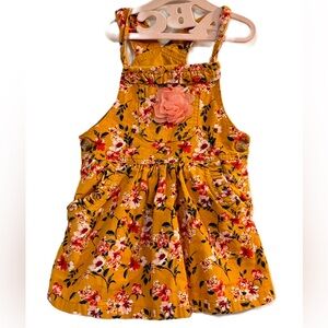 Corduroy Mustard Floral pocket Dress Girls Size 3T Overall 100% cotto